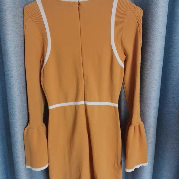 Alice McCall Mustard Long Sleeve Dress with White Trim - Picture 3 of 5